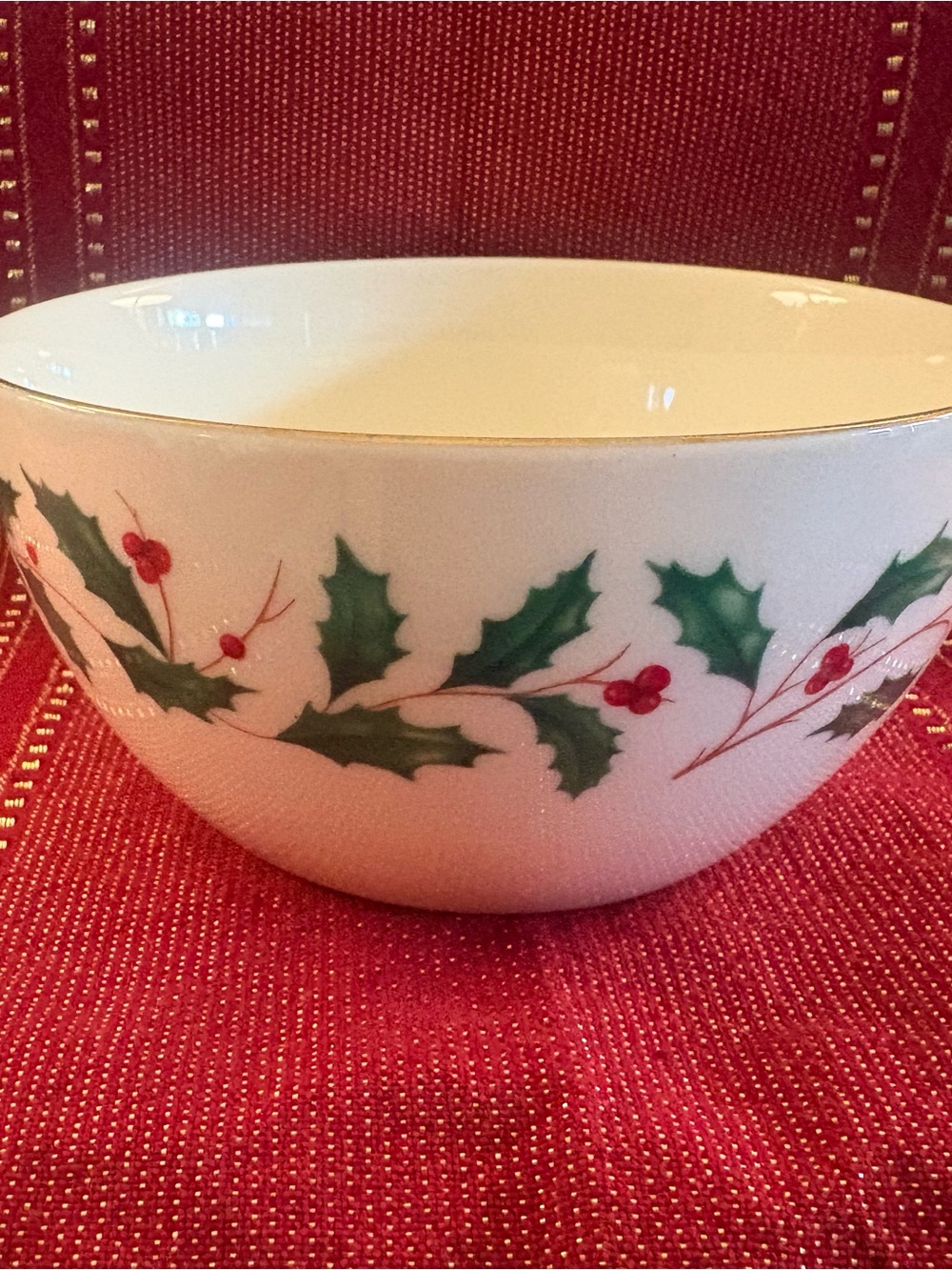 Lenox Holiday Holly Ceramic Serving Bowl - White, Green, Red